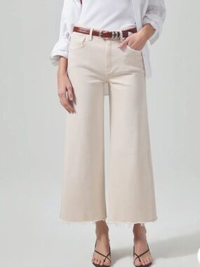 Citizens of Humanity Lyra Wide Leg Crop Jeans Almondette Cream Beige NWT Size 28